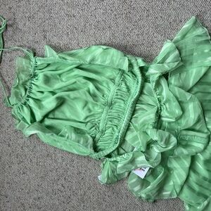Green Ruffled Halter two piece skirt top